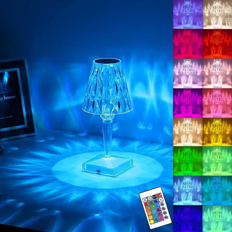 Lampa acrilica tip cristal 16 culori reincarcabila telecomanda 11x25cm