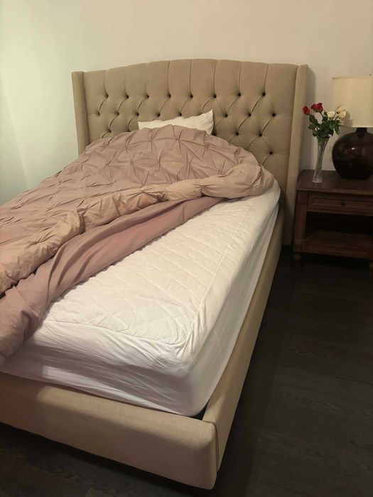 Pat tapițat premium bej 160x200 cm – fără saltea