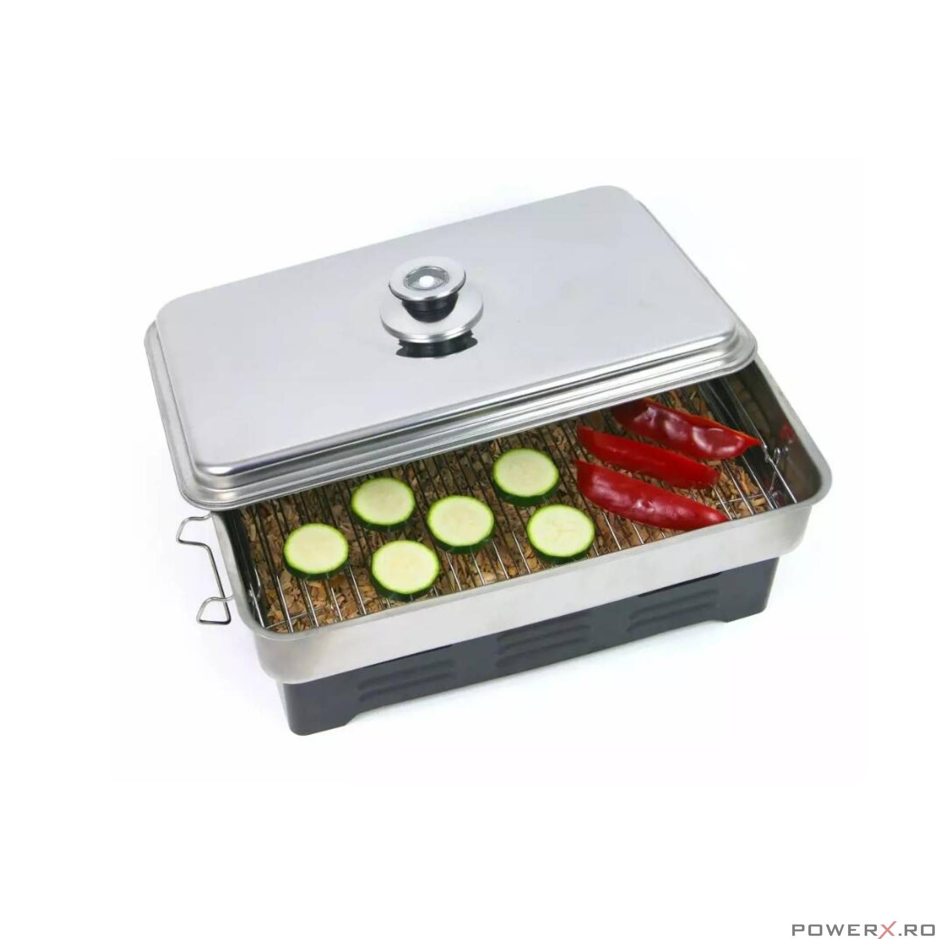 Afumator portabil din inox, cu termometru, pentru carne, argintiu, 21x