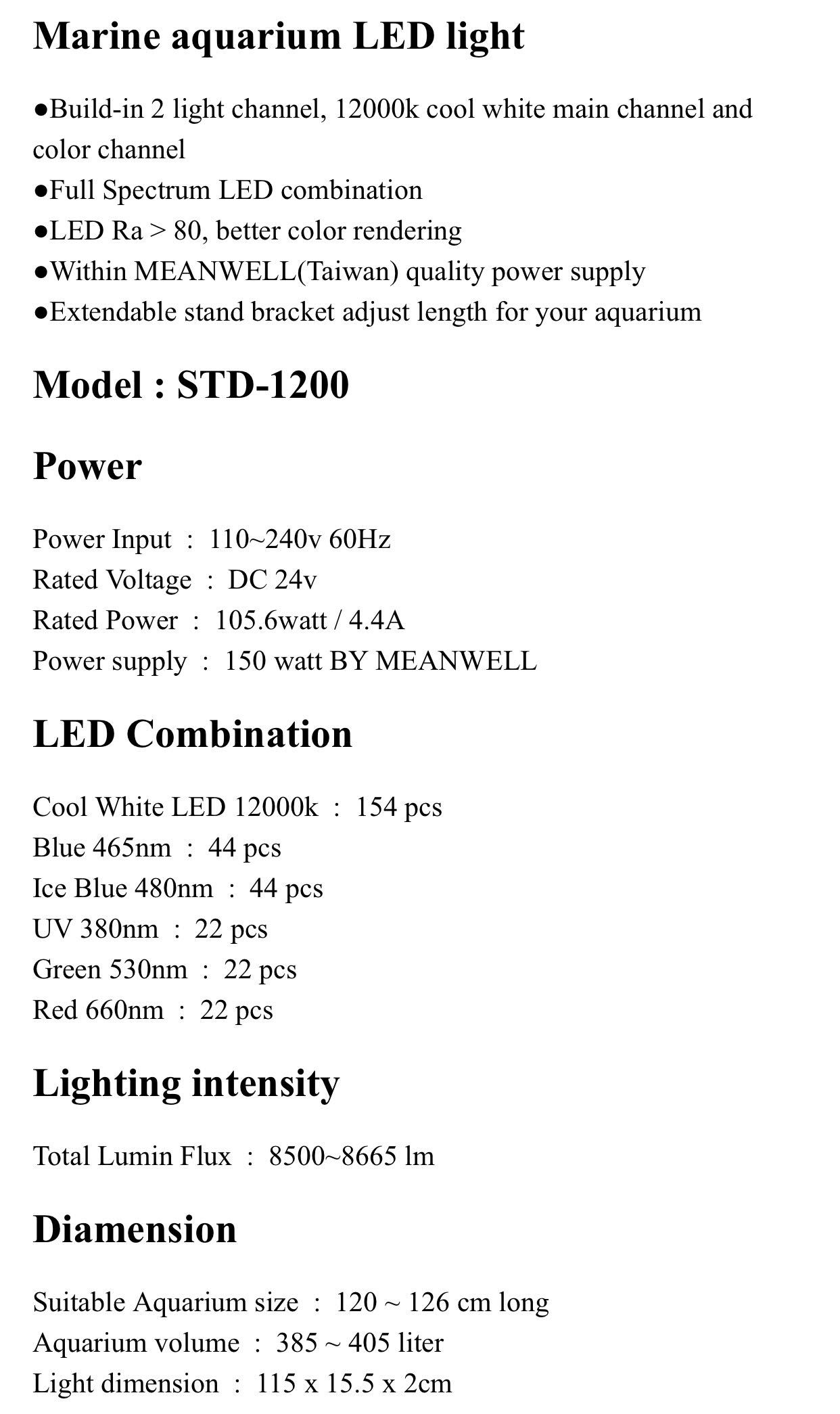 Лампа за морски аквариум LICAH Marine LED STD-1200