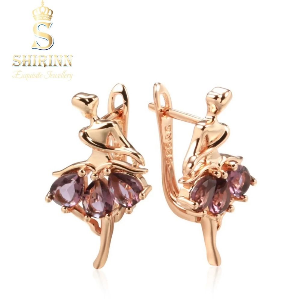 Cercei Luxury Exquisite Purple Ballerina, placati cu aur roz 14k