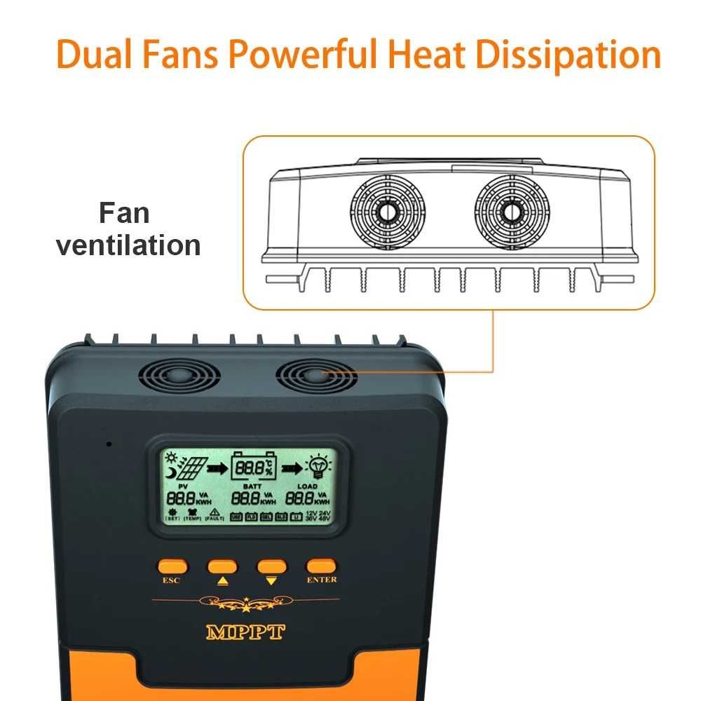 60a MPPT соларно зарядно - соларен контролер 12/24 v