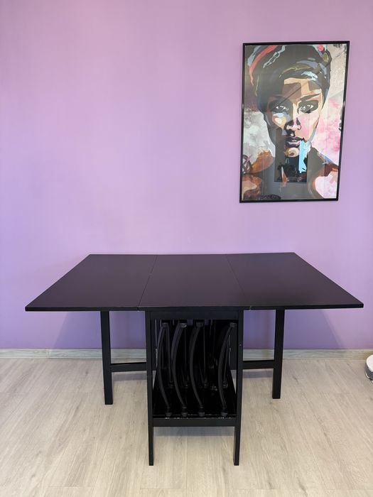 Masa plianta neagra cu scaune