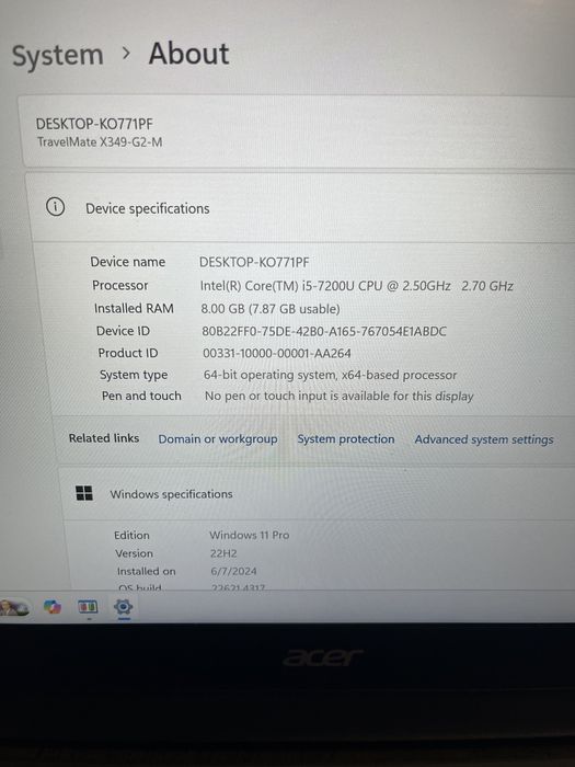 Laptop TravelMateX Ultrabook AcerX349 ; I5 Gen 7 ; SSD 256 ; 8 GB RAM