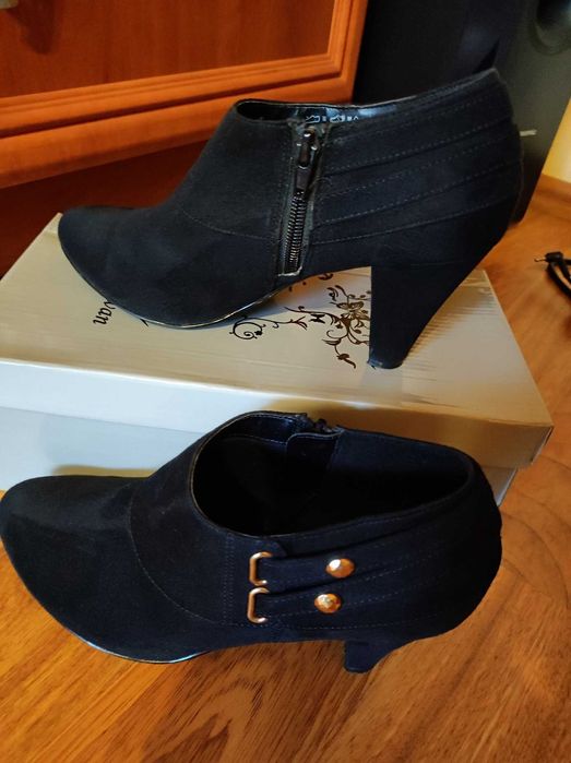 Botine Dama, negre, piele ecologica intoarsa, marimea 38