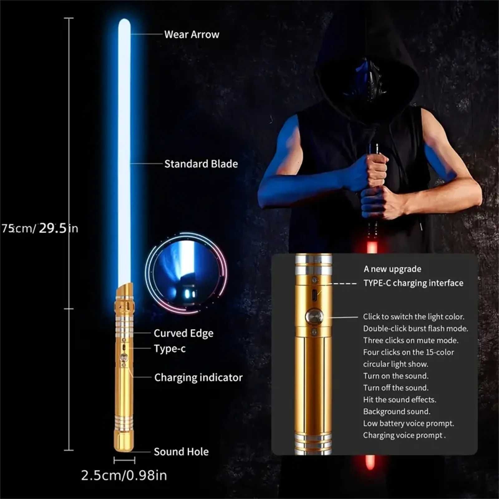 x2 Sabii laser Star Wars cu maner din metal 7 culori cu senzor