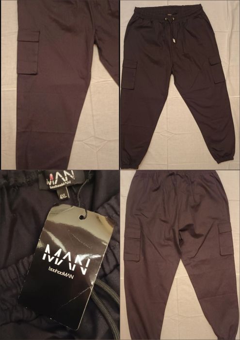 Joggeri cargo 4XL, negri, BoohooMAN, 100% bumbac.