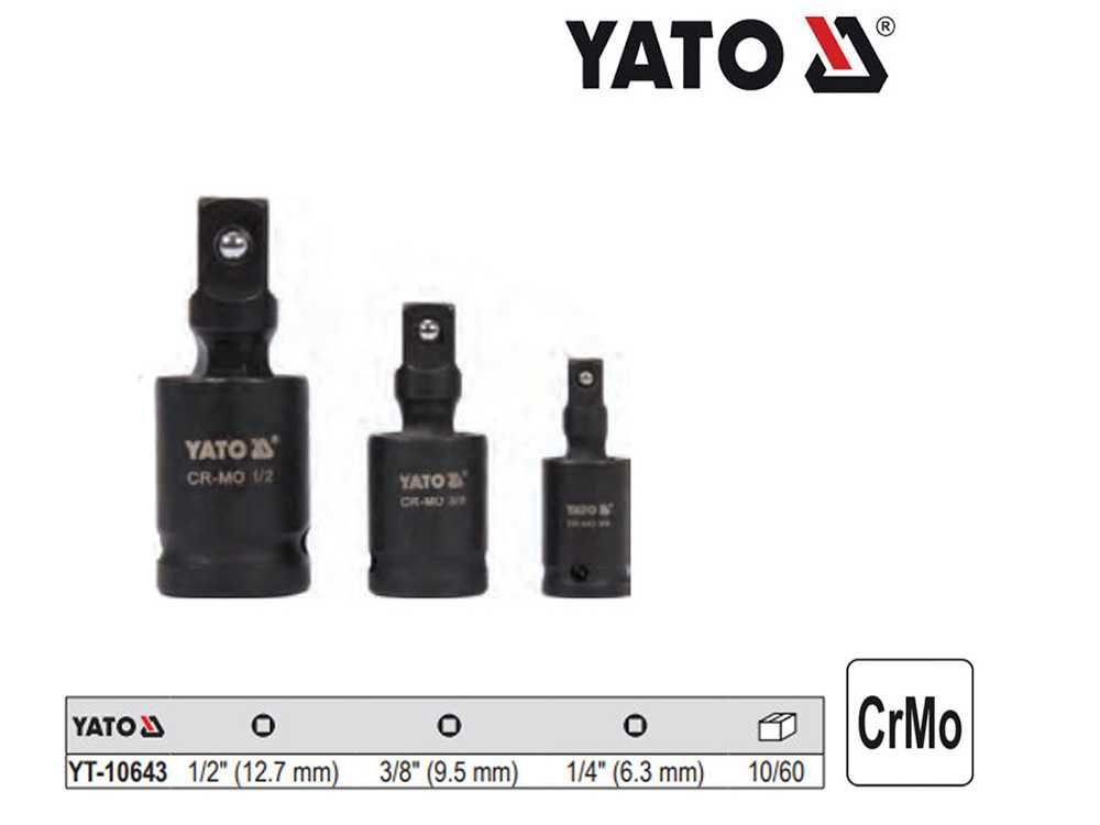 Комплект ударни кардани YATO YT 10643, 1/4", 3/8", 1/2", 3 части