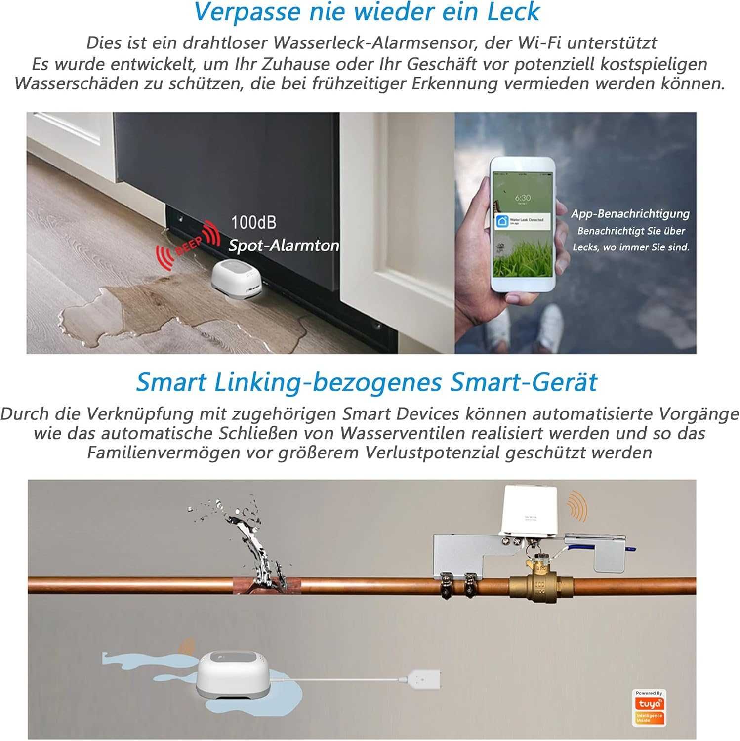 НОВ! WiFi Smart детектор за наличие на вода, аларма 100dB