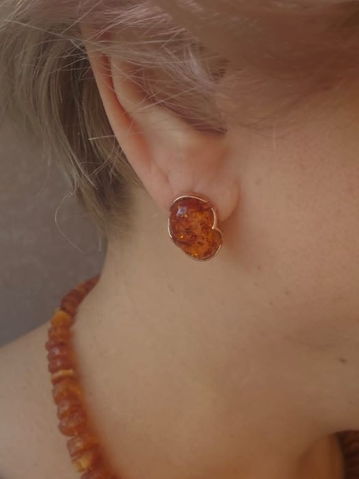 Серьги серебро с позолотой 925 с  янтарь