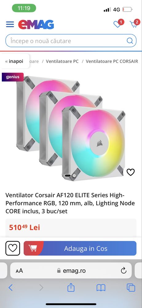 Ventilator Corsair AF120 ELITE Series High-Performance RGB