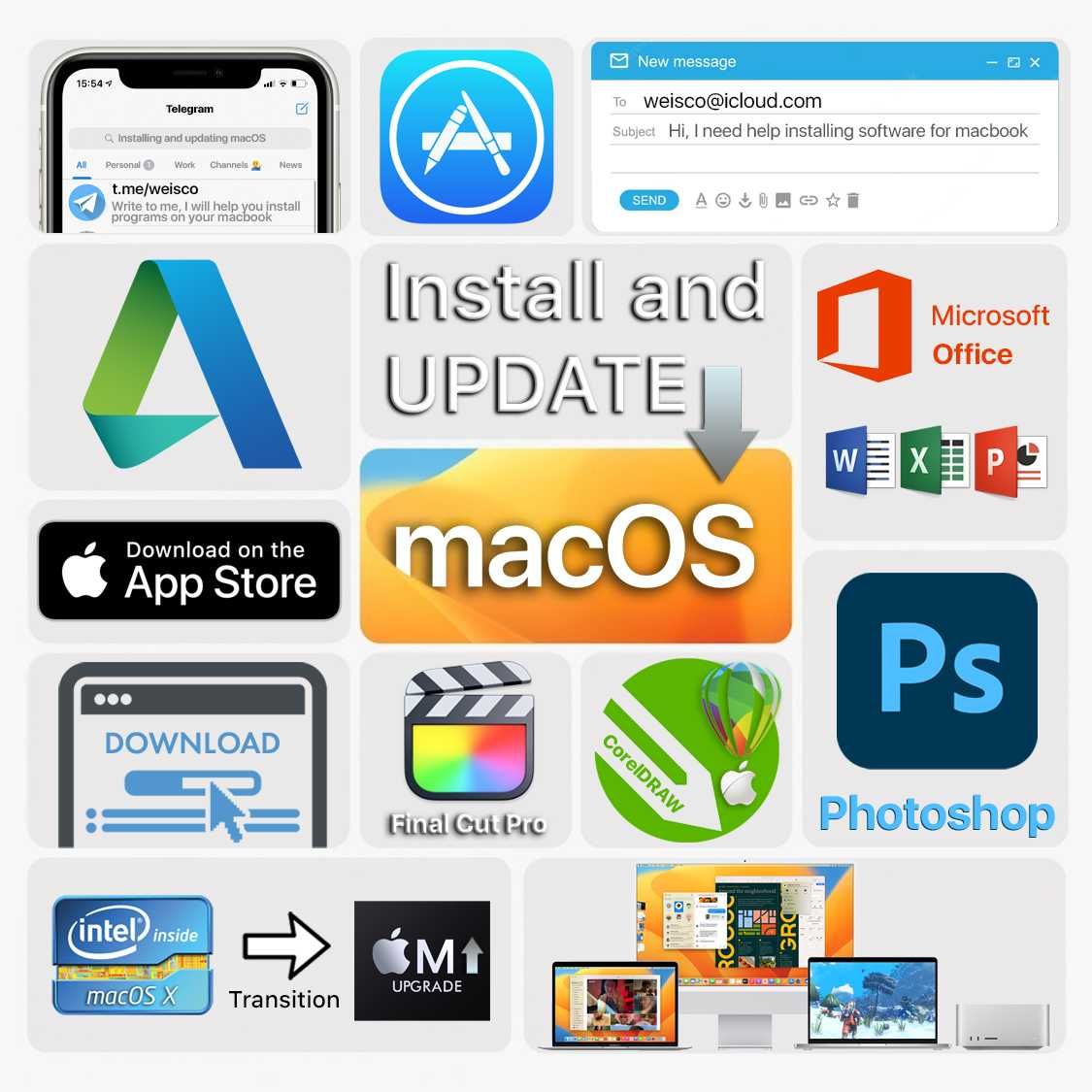 Instalarea de la distanță a programelor Apple, Adobe Mac OS Office M1