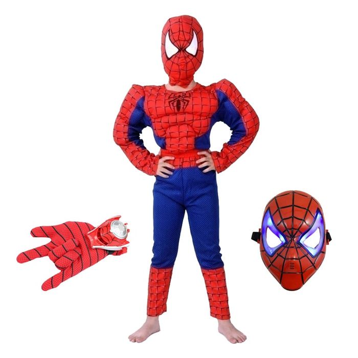 Set costum Spiderman muschi 7-9 ani, 110-120 cm, manusa si masca LED