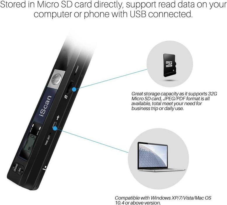 Scanner portabil A4, 900 dpi, scanare JPEG/PDF, gri,sigilat
