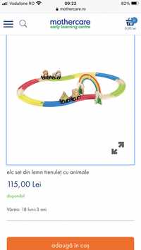 Tren lemn ELC(mothercare) cu animale nou