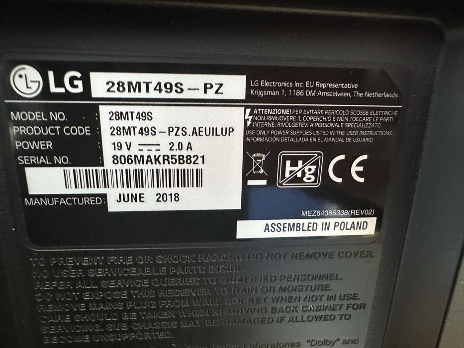 Tv led LG 28mt49s-mt cu alimentare 220v