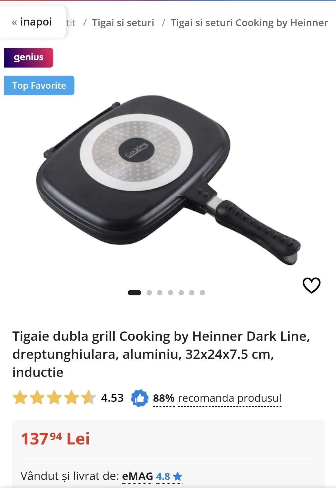 Tigaie dubla grill Heinner Dark Line