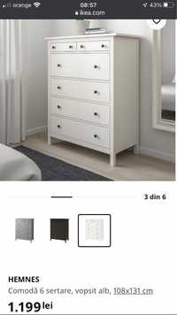 Comoda lemn masiv ikea Hemnes si blat de sticla hemnes