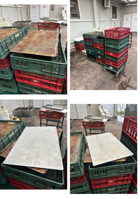 Vand raft inox cofetarie patiserie, tavi perforate, ambalaje cofetarie