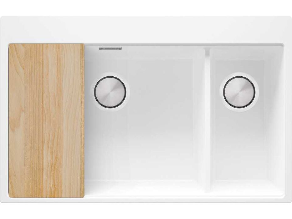 Бяла кухненска гранитна мивка Осло 80 Duo Top 780x500 мм