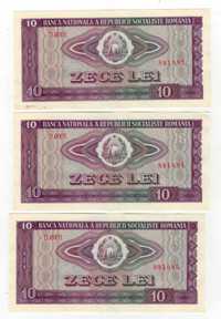 Lot 3 bancnote 10 lei 1966 - consecutive