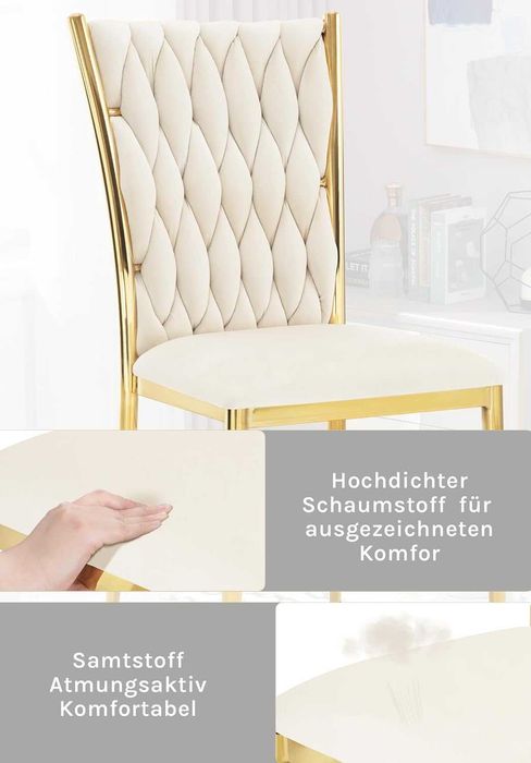 Трапезен стол модерен дизайн 2 броя комплект WOLTU цвят крем