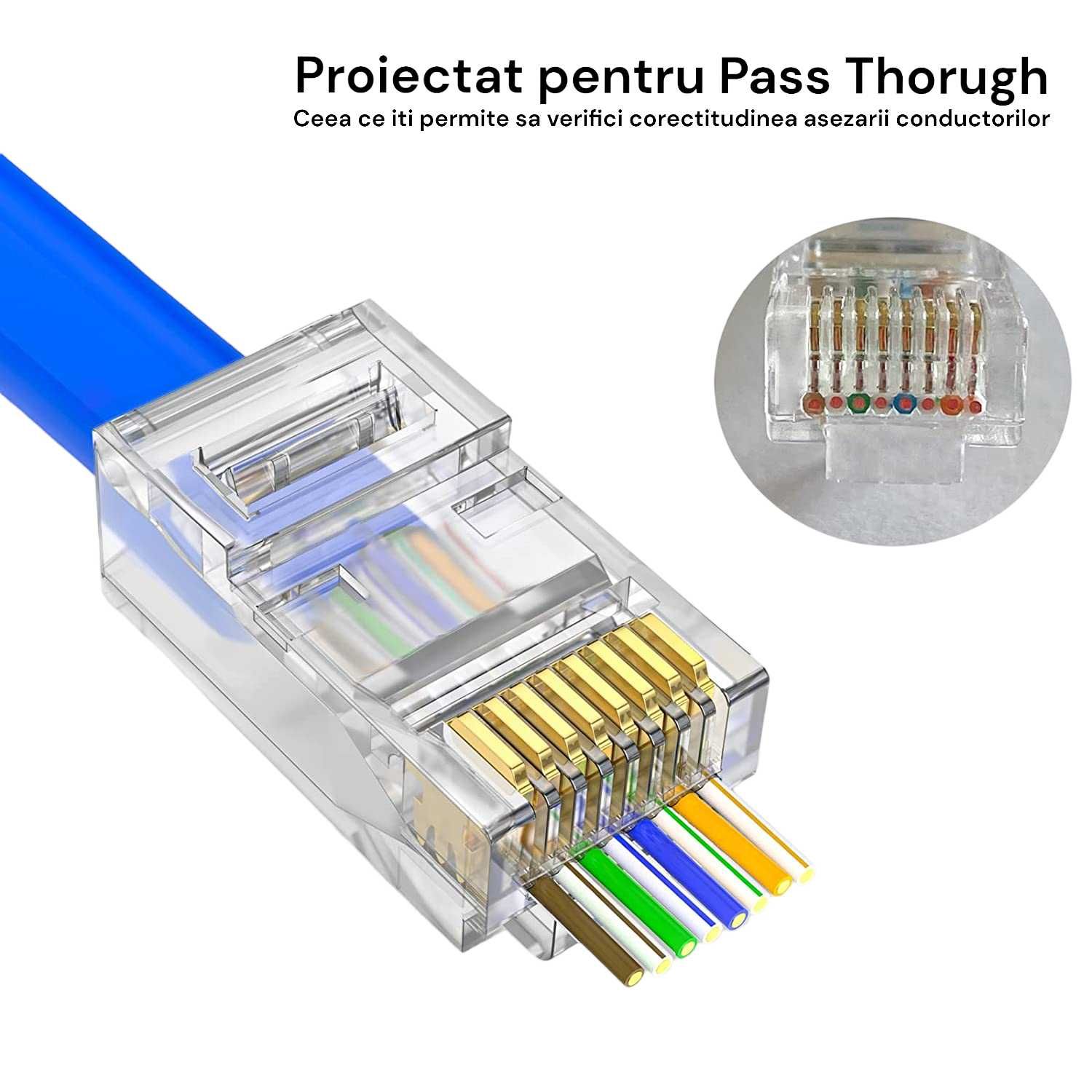 Set 100 mufe EZ RJ45 Cat6 Pass Through 8P8C sertizat cablu retea UTP