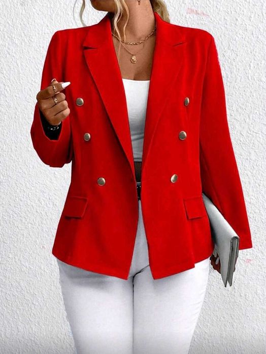 Дамско вталено червено сако 4XL