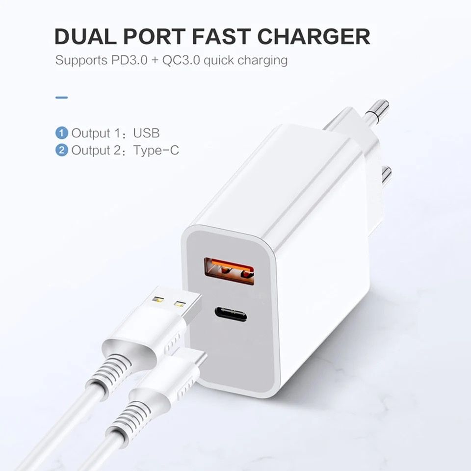 Incarcator Rapid PD 18W si Cablu Type C / Lightening Alb