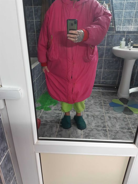 Geci de iarna pt dama, lungi,maro si roz, XXXL, cu glugi detasabile