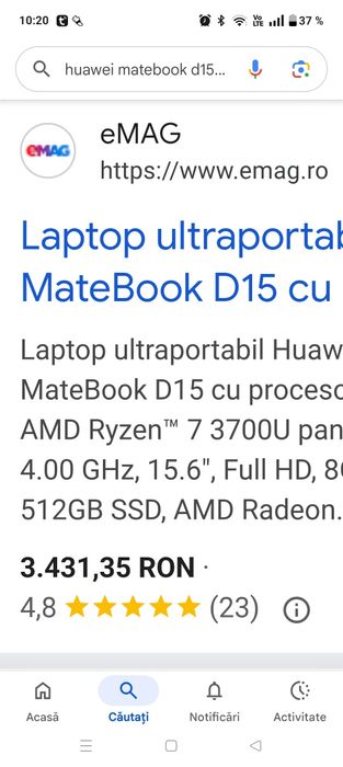Laptop Huawei MateBook D 15 Geanta Cadou stare buna
