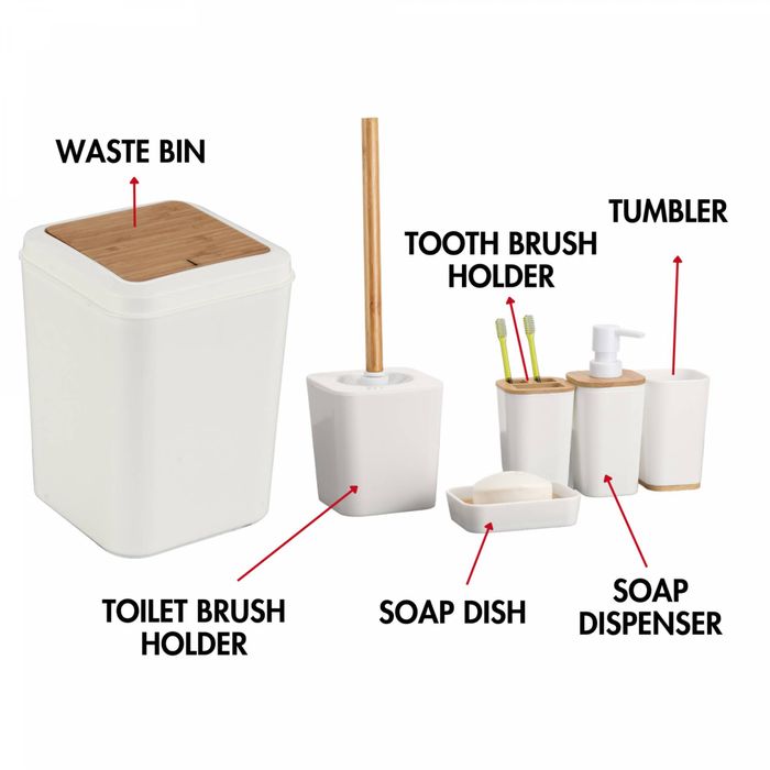 Set Baie 6 piese bambus, Crem Mat