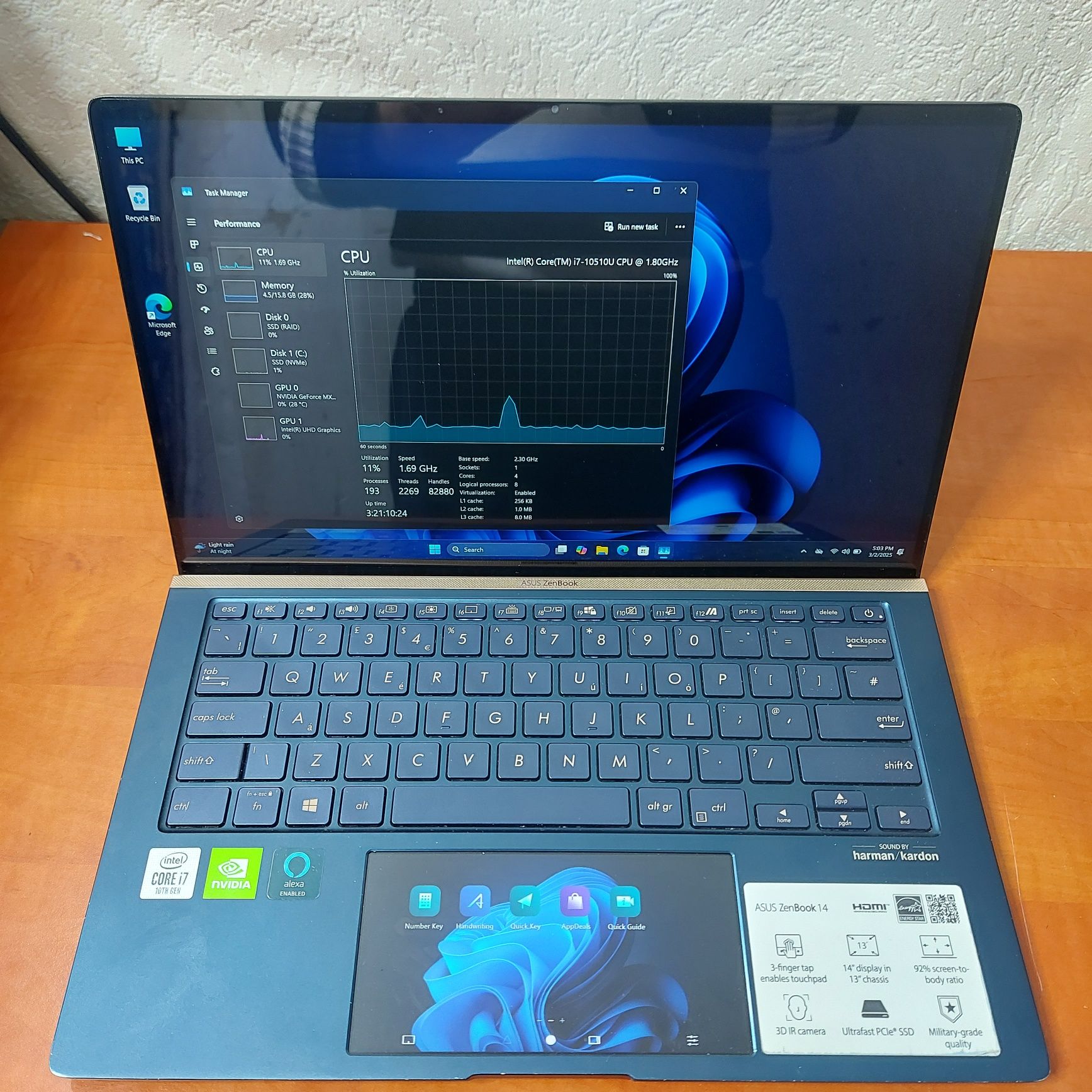 Okazie! Asus Zenbook 14 disp touch,touchpad cu disp i7 gen10,16gb,ssd