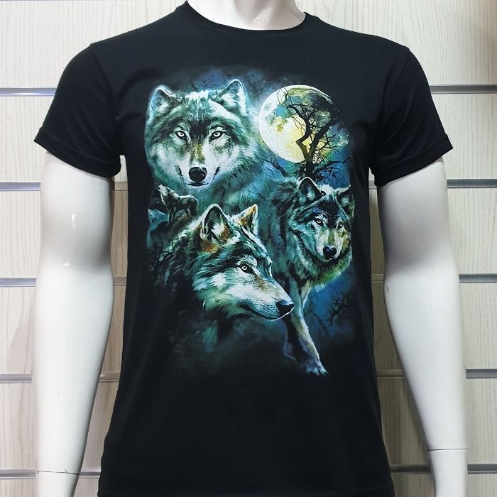 Нова мъжка тениска с дигитален печат Вълци, Пълнолуние, Серия вълци