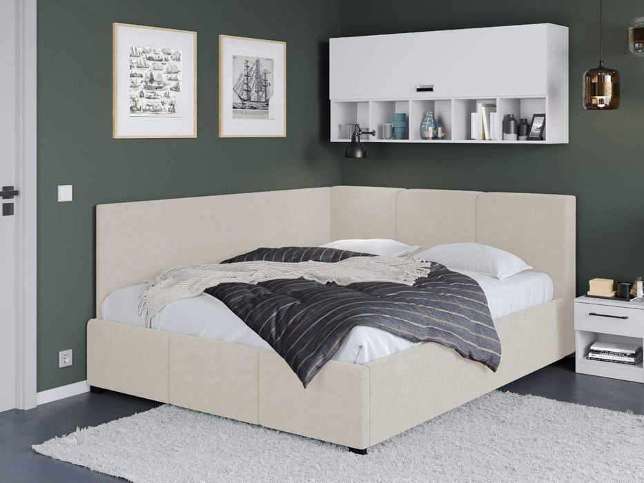 Pat Tapitat de colt Avelis Crem cu somiera fixa