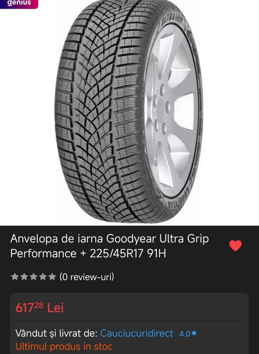 Anvelopa iarna M+S 225 45 17 Goodyear ultragrip performance +91H