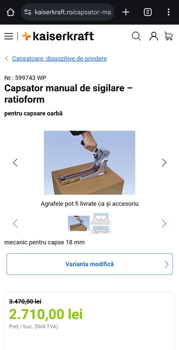 Capsator Rosetto pentru capsare oarba, ratioform, cutii carton