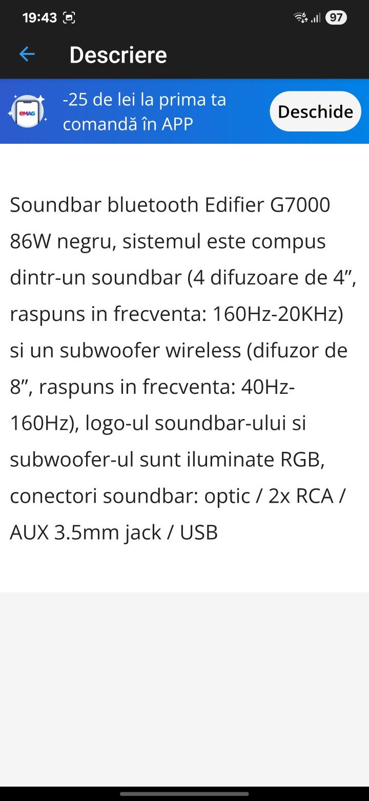 Vând soundbar Edifier G7000