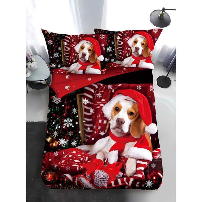 Двулицево коледно спално бельо за приста (Реално изображение), 4 части