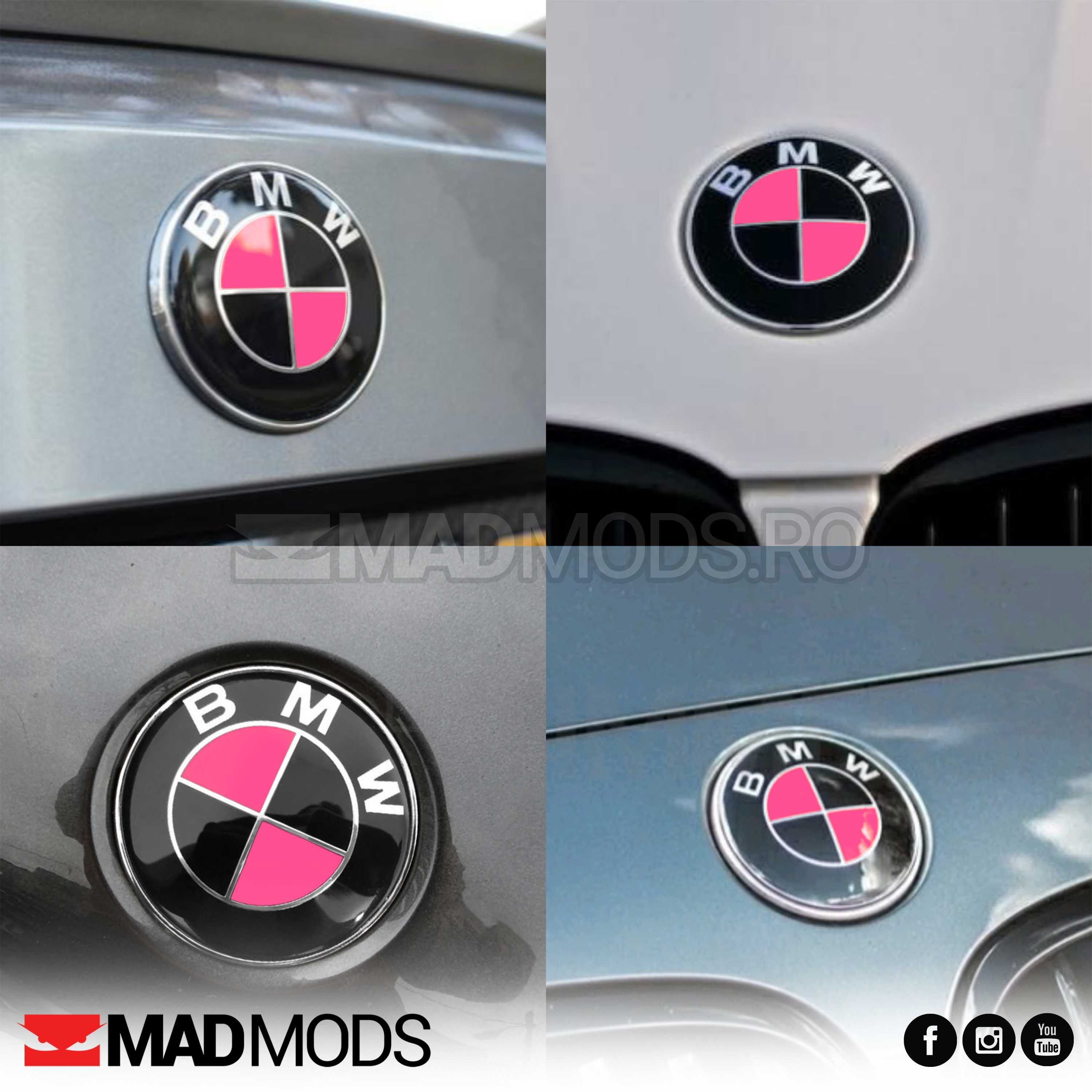 Set Stickere Embleme Negru cu Roz BMW Seria 1 2 3 4 5 6 7 8 X i M