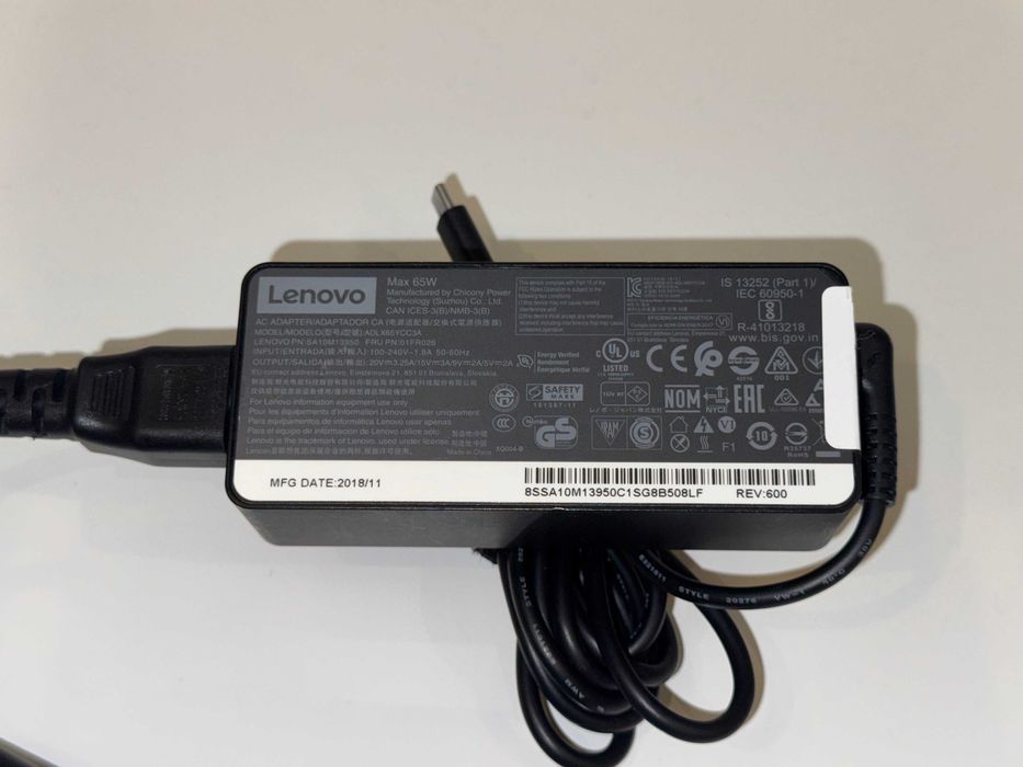 Зарядно Лаптоп 65W Lenovo Type-C + захранващ кабел