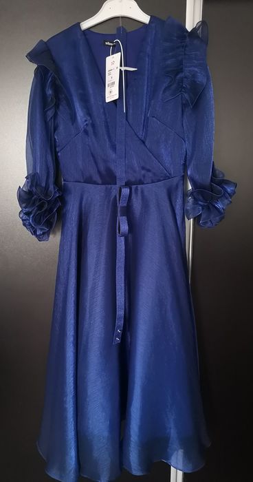 Rochie albastra midi de ocazie, nepurtata, cu eticheta