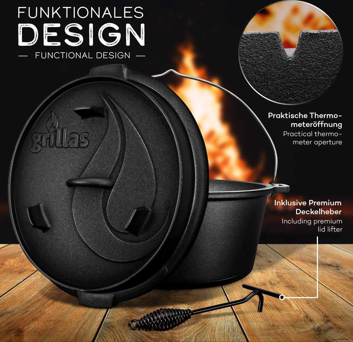 Тенджера за барбекю, чугун Grillas- Dutch Oven, 13.6L немска