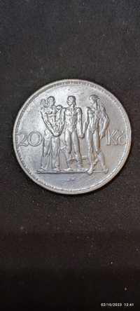 Moneda argint 20 Korun, CEHOSLOVACIA, 1933