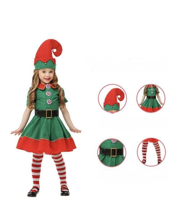 Новогодний карнавальный костюм Эльфа и Санта Клауса  для девочек и мал