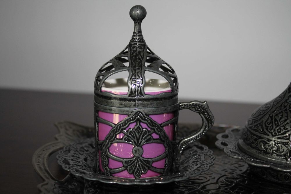 Set 2 cești cafea, model otoman, cu tavă și zaharniță