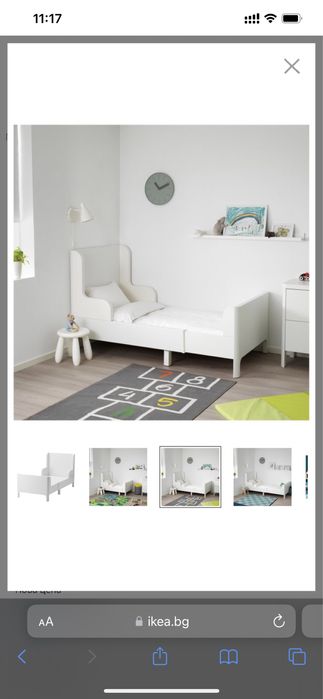 Детско бяло Легло с НОВ матрак IKEA Busunge свалящ се калъф