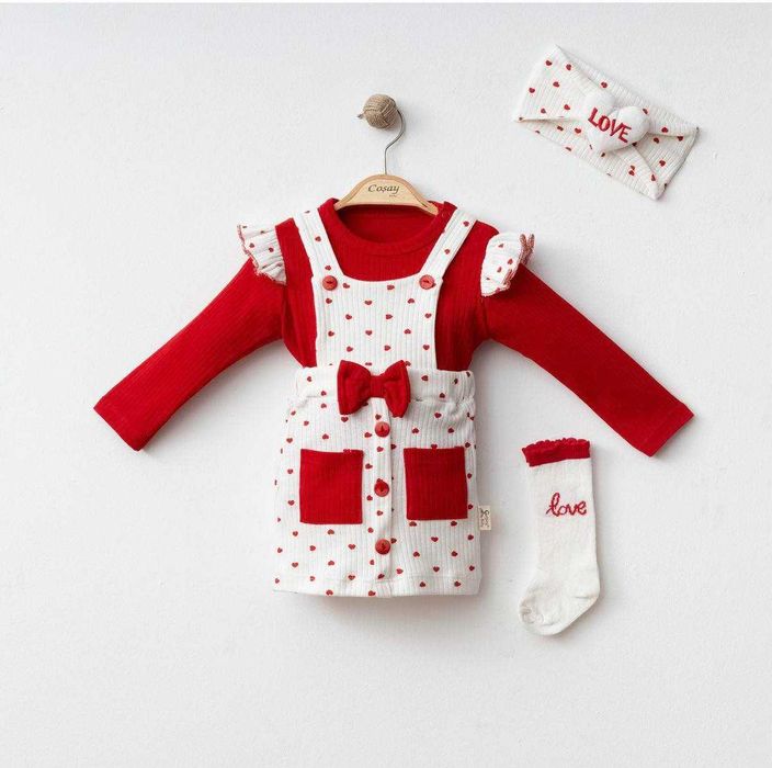 Kомплект за момиченце с червени сърчица 4 части