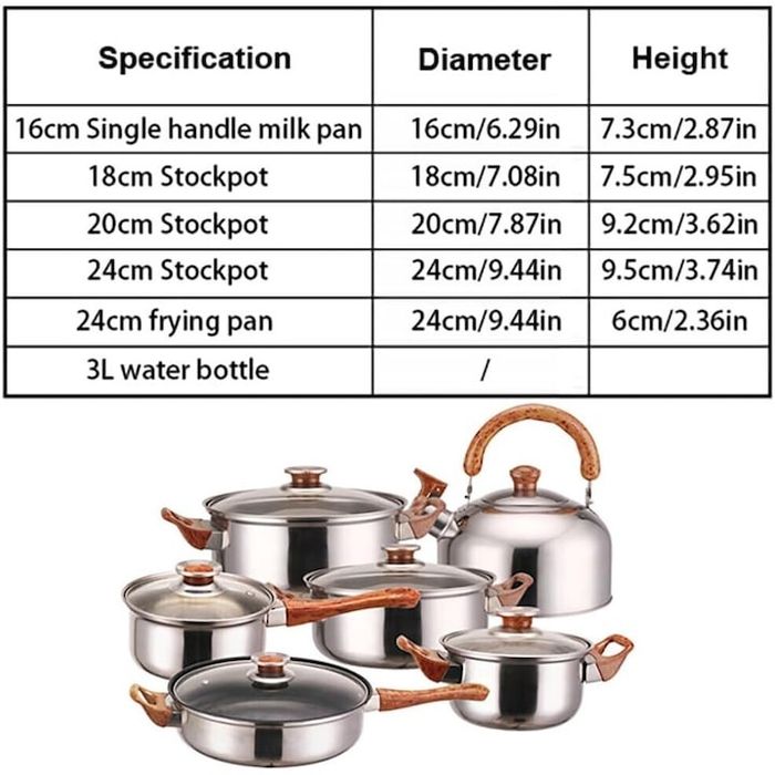 Комплект от 6 тенджери и тигани Cook Ware, дебела неръждаема стомана