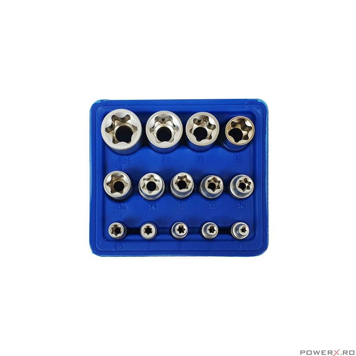 Trusa Set 14 Chei Tubulare Tip E E4-E24 Torx,Silver, S10628